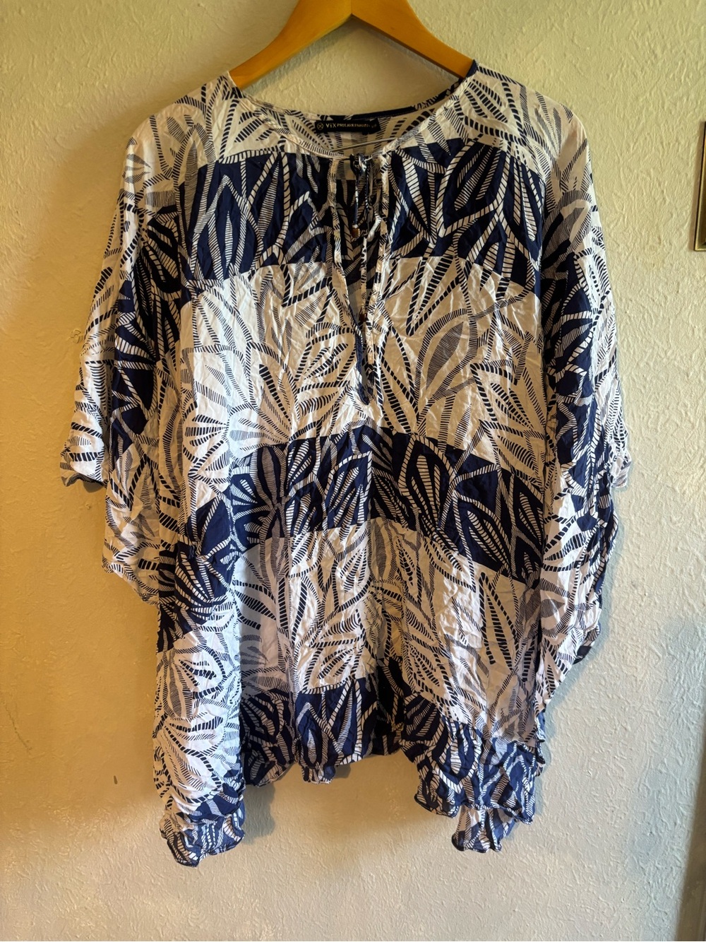 Lightweight Navy and White Leaf Print Boho Swim Cover Up